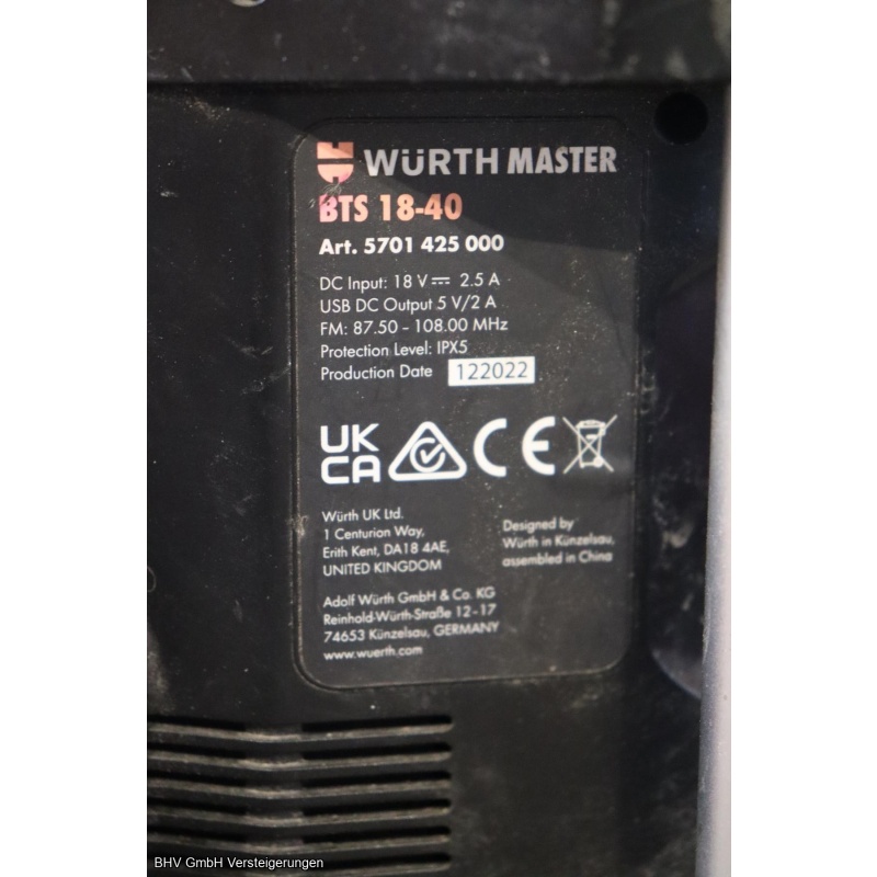 Akku-Bluetooth Lautsprecher Würth Master BTS 18-40